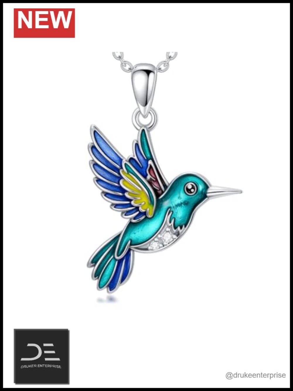 Sterling Silver Diamond Hummingbird Pendant Necklace Dainty Bird Jewelry Gift